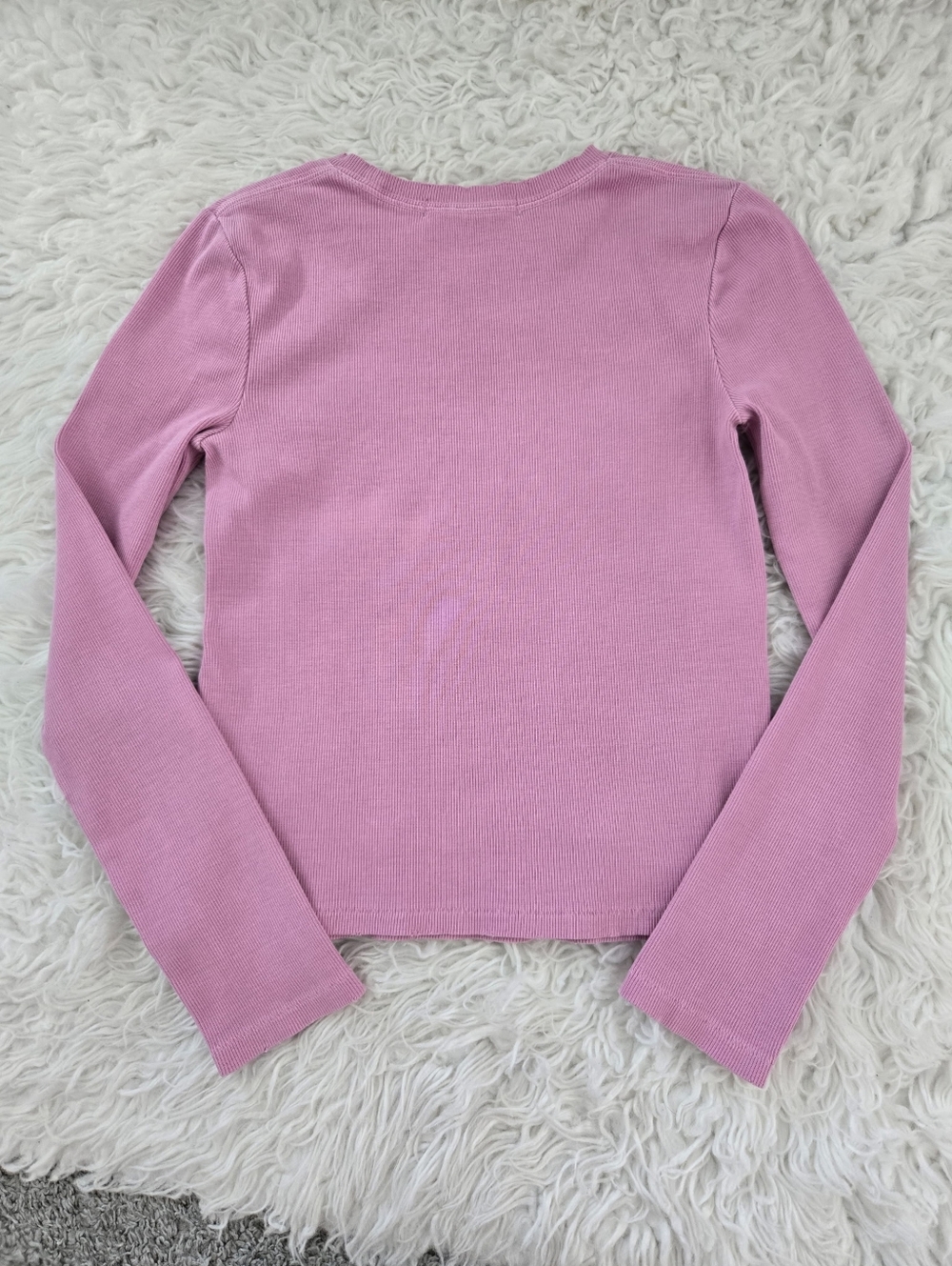 AMO Blake Cotton Long Sleeve Rib Top. Color Rose. Size xsmall. - Picture 3 of 7